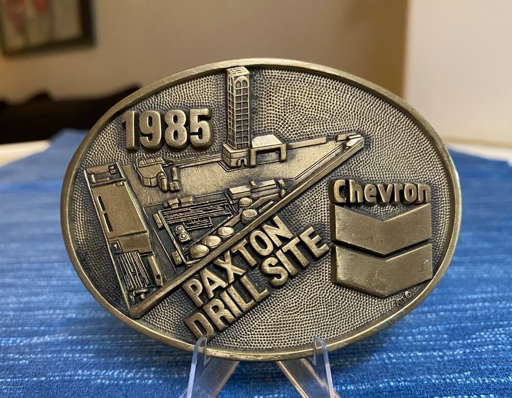 VTG 1985 Paxton Drill Site Chevron Pacoima Field CA Brass Belt Buckle #276/1000